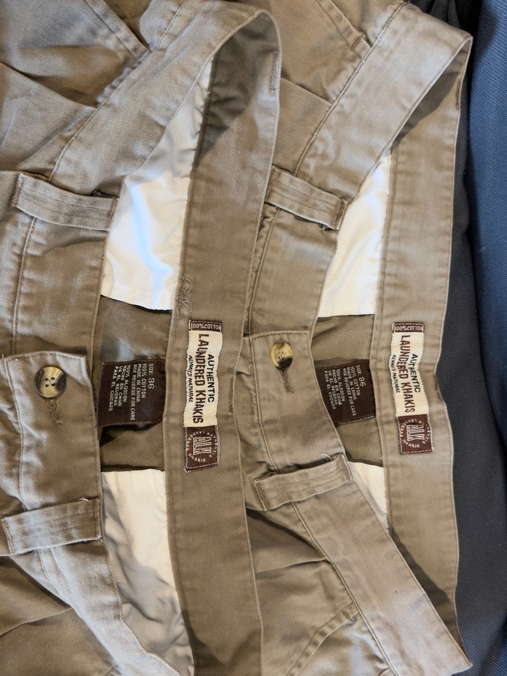 A bundle of 2 x 36Authentic Laundered Khakis Beige/Tan Casual Chinos